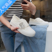 SUNTEK夏季半拖小白鞋女鞋2023新款夏款魔术贴帆布鞋懒人一脚蹬板鞋单鞋