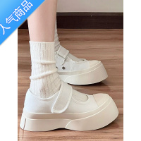 SUNTEK赵露思同款帆布玛丽珍鞋女春百搭大头丑萌法式凉鞋厚底小白鞋