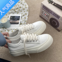 SUNTEK厚底帆布鞋女增高日系小白鞋2023新款女鞋春季学生可爱百搭大头鞋