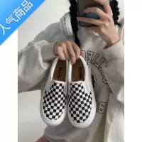 SUNTEK厚底帆布鞋女夏季2023新款懒人鞋女一脚蹬格子鞋学生百搭增高板鞋