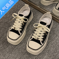 SUNTEK帆布鞋女2023春秋新款百搭复古夏季不累脚软底厚底休闲板鞋潮