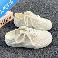 SUNTEK帆布鞋女原创2023夏季新款百搭小白鞋小众设计两穿一脚蹬板鞋