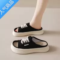 SUNTEK孕妇外穿鱼嘴凉拖鞋女款2023年夏季新款软底平底防滑帆布半拖凉鞋