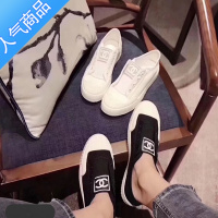 SUNTEK小香风透气帆布鞋女2023春秋新款休闲薄款学生懒人一脚蹬平底板鞋