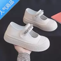 SUNTEK魔术贴帆布鞋女2023新款夏季薄款透气懒人一脚蹬玛丽珍小白鞋