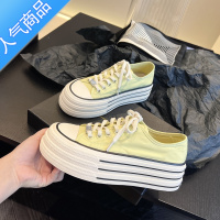 SUNTEK东大门~薄款冰丝透气帆布鞋女亮色低帮松糕厚底ins小白鞋休闲板鞋