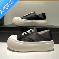 SUNTEK丑萌厚底帆布鞋女夏2023新款小白鞋女圆头休闲面包鞋女