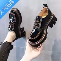 SUNTEK小皮鞋女英伦风2023新款秋季增高厚底单鞋黑色漆皮春秋乐福鞋