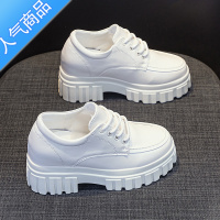 SUNTEK米色内增高小皮鞋女英伦风2023春秋新款松糕厚底鞋休闲系带乐福鞋