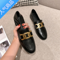 SUNTEK乐福鞋女平底复古春秋季新款英伦小皮鞋正装中跟加绒粗跟单鞋