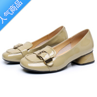 SUNTEK单鞋女士一脚蹬皮鞋粗跟乐福鞋浅口平底鞋女鞋休闲英伦小皮鞋