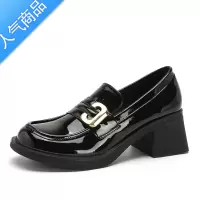 SUNTEK皮鞋女英伦风2023新款夏季圆头金属扣一脚蹬粗跟高跟厚底乐福鞋女