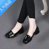 SUNTEK粗跟单鞋女2023春夏新款英伦风复古中跟乐福鞋一脚蹬小皮鞋女