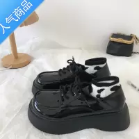 SUNTEK漆皮英伦风系带jk小皮鞋女圆头百搭厚底增高学生配裙子两穿乐福鞋