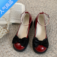 SUNTEK黑色百搭蝴蝶结JK日系小皮鞋女高跟鞋玛丽珍鞋复古乐福鞋浅口鞋子