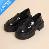 SUNTEK厚底英伦风小皮鞋女夏季2023新款小个子增高百搭黑色乐福鞋