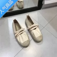 SUNTEK奶油白色渔夫鞋女鞋子2023年夏季新款蕾丝褶皱休闲懒人平底乐福鞋