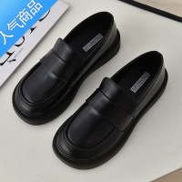 SUNTEK壹梨黑色平底小皮鞋女202年新款一脚蹬乐福鞋软底哑光日系单鞋子