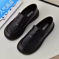 SUNTEK壹梨黑色平底小皮鞋女202年新款一脚蹬乐福鞋软底哑光日系单鞋子