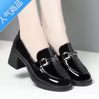 SUNTEK2023新款厚底乐福鞋女春秋女鞋漆皮粗跟休闲皮鞋英伦风一脚蹬单鞋