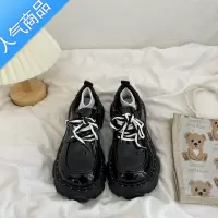 SUNTEK厚底日系jk小皮鞋女英伦风夏季系带百搭增高配裙子黑色大头乐福鞋