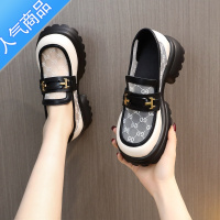 SUNTEK网纱乐福鞋女2023年夏季新款英伦镂空透气浅口小单靴厚底增高圆头