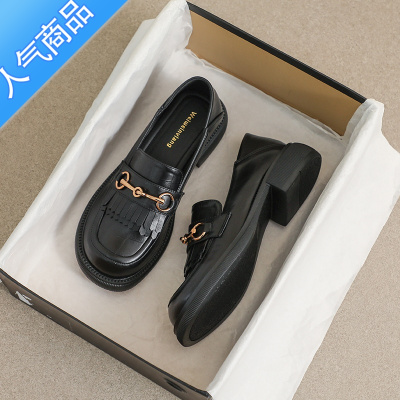 SUNTEK软底两穿马衔扣厚底乐福鞋女英伦平底鞋流苏大码小码小皮鞋一脚蹬
