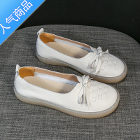 SUNTEK头层软底小白鞋女夏透气2023新款平底休闲护士女鞋浅口单鞋子