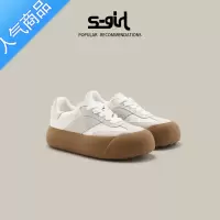 SUNTEKRL 白敬亭同款蓬蓬鞋复古低帮休闲板鞋女德训鞋面包厚底小白鞋