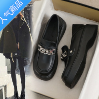 SUNTEK小皮鞋女厚底春秋英伦风小黑色舒适33工作职业软底34码乐福鞋