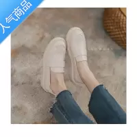 SUNTEK厚底乐福鞋女2023年新款黑色正装工作单鞋学院风一脚蹬小皮鞋