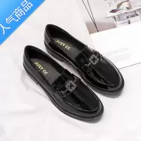 SUNTEK单鞋女春秋新款复古黑色小皮鞋英伦风舒适百搭平底乐福鞋女一脚蹬