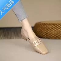 SUNTEK2023夏季新款休闲乐福鞋女一脚蹬英伦风金属扣方头小皮鞋中跟单鞋