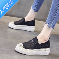 SUNTEK高品质春夏季新款蕾丝一脚蹬渔夫鞋女鞋内增高厚底透气乐福鞋凉鞋