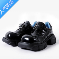 SUNTEK黑色原创复古小皮鞋女2023春秋小众设计感厚底单鞋大头乐福鞋