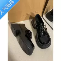 SUNTEK黑色亮面大头小皮鞋女2023新款英伦风日系jk厚底增高乐福鞋小众潮