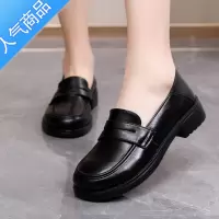 SUNTEK黑色女软底乐福鞋平底套脚职业工作皮鞋2023春秋单鞋久站不累单鞋