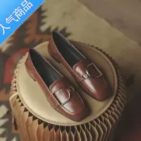 SUNTEK小皮鞋英伦风单鞋女鞋2023春秋新款气质粗跟平底一脚蹬乐福鞋