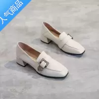 SUNTEK英伦风粗跟小皮鞋2023年秋季新款单鞋百搭中跟乐福鞋复古高跟女鞋
