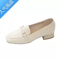 SUNTEK粗跟单鞋女2023春秋新款乐福鞋女方头百搭通勤休闲小皮鞋女英伦风