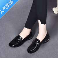 SUNTEK红娫蜻2023新款秋季软皮软底女鞋平底单鞋粗跟漆皮乐福鞋