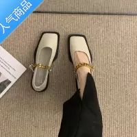SUNTEK金属链条方头复古乐福鞋单女2023年新款英伦百搭玛丽珍小皮鞋女