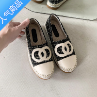 SUNTEK2023年春季新款小香风渔夫鞋女平底草编懒人一脚蹬网红乐福鞋