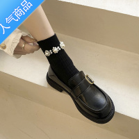 SUNTEK黑色玛丽珍圆头小皮鞋女英伦风夏季透气一脚蹬软皮乐福鞋工作单鞋