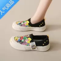 SUNTEK帆布鞋女春夏孕妇软厚底小白鞋懒人一脚蹬乐福鞋小众涂鸦布鞋单鞋