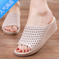 SUNTEK2022新款夏季妈妈高跟厚底拖鞋女休闲外穿寝室居家浴室防滑沙滩鞋