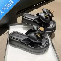 SUNTEK网红蝴蝶结高跟拖鞋外穿2023新款超火防滑增高厚底高级感凉拖女士