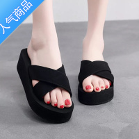 SUNTEK2023韩版坡跟厚底拖鞋女外穿显瘦交叉带凉拖夏季时尚高跟沙滩鞋潮