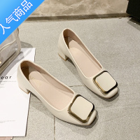 SUNTEK配裙子的单鞋女粗跟中跟4cm少女方头高跟鞋方扣软皮软底仙女鞋子