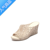 SUNTEK夏季网状坡跟凉拖鞋女士厚底高跟跳舞妈妈塑料鞋大码防滑外穿拖鞋